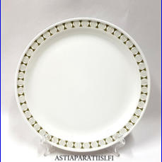 ARABIA, Seita vihre� ,matala ruokalautanen,Design:Raija Uosikkinen ( koriste ), B�ck G�ran ( malli ),alkuper�istuotantoa.Valmistettu 1961-1969,leveys n.23,5 cm,0 kpl, ( Tuote nro 191R )
