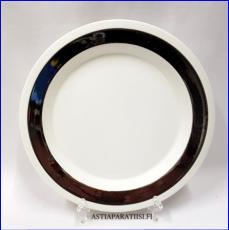 ARABIA,Platina matala ruokalautanen hopearaita,leveys n. 24,3 cm,6 kpl, 24 �/kpl ( Tuote nro 235R )