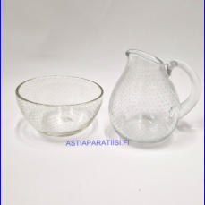 NUUTAJ�RVI LASI,kermakko ja sokerikko, Design:Gunnel Nyman,Kermakko korkeus:n.9,8 cm, Halkaisija n.3,5 cm,Sokerikon korkeus:n.5 cm, Halkaisija:n.9,5 cm, pari,160� ( Tuote nro / Item #120S )