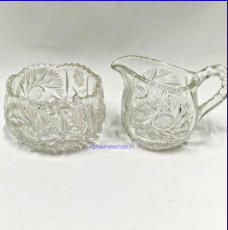 RIIHIM�EN LASI, kermakko ja sokerikko,Kermakko korkeus:n.9 cm, Halkaisija n.7 cm,Sokerikon korkeus:n.6,5 cm, Halkaisija:n.10cm, pari,55� ( Tuote nro / Item #166S )