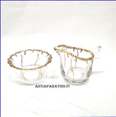 RIIHIM�EN LASI,kermakko ja sokerikko,Kermakko korkeus:n. 8 cm, Halkaisija: n.7 cm,Sokerikon korkeus:n.4,5 cm, Halkaisija:n.10 cm, pari,35� ( Tuote nro / Item #173S )