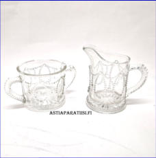 RIIHIM�EN LASI,kermakko ja sokerikko,1930 - luku,Sokerikko 5627 ja kermakko 5628 ,Kermakko korkeus:n. 9 cm, Halkaisija: n.5,5 cm,Sokerikon korkeus:n.6 cm, Halkaisija:n.7,5 cm, pari,48� ( Tuote nro / Item #174S )