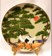 (tammikuu / january) Vintage Japanese hand painted,  Design: Franklin Mint Porcelain Plates 1979,Japanilainen koristelautanen, kuukausiaiheet, halkaisija n.26 cm,1kpl, 95€/kpl